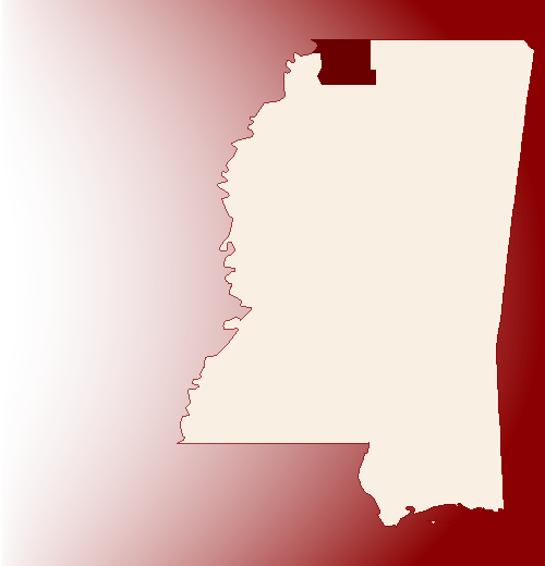Map of Mississippi highlighting DeSoto and Tate counties